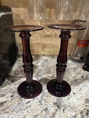 Amethyst 10" Glass Candle Holders - Pair